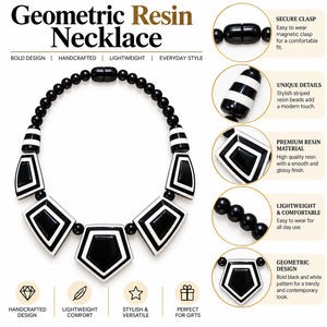 Handmade Black And White Geometric Resin Statement <b>Necklace</b> Bold Monochrome Chunky Beaded Collar Fashion Jewelry - Product Image 6