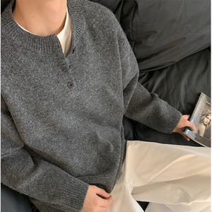 Cardigan en tricot gris pour homme, manches longues, fermeture boutonnée, laine épaisse et acrylique, couleur unie, vêtement décontracté d'automne - Product Image 2