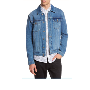 Nouvelle conception, meilleur matériau, veste en jean décontractée pour homme de couleur bleu clair, fabrication directe en usine, veste en jean pour homme - Product Image 1