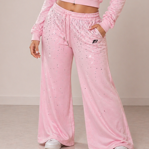 Proveedor de Pantalones Deportivos con Pedrería de Alta Calidad, Pantalones Anchos de Cintura Elástica a la Moda con Diamantes, Pantalones con Pedrería Estilo Y2K - Product Image 1