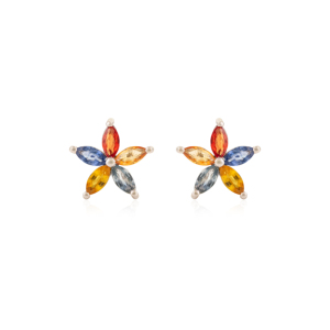 Pendientes de Plata de Ley 925 con Zafiro Natural Corte Marquesa y Piedras Preciosas Multicolor en Forma de Estrella para Uso Diario de Mujer - Product Image 1