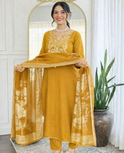 Women Ethnic <b>Indian</b> Pakistani Set Rayon with Embroidered Kurta Kurti Ankle-Length <b>Top</b> and Bottom Wedding Party Wear - Product Image 1