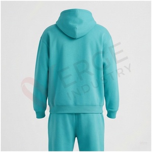 Ensemble de survêtement unisexe à capuche turquoise, manches longues, couleur unie, décontracté, respirant, coupe régulière, pour l'automne - Product Image 2