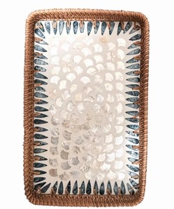 Ensemble de plateaux en rotin avec incrustations de coquillages MOP faits à la main, plateau de service décoratif de luxe pour Ramadan, Eid, Diwali et décoration intérieure - Product Image 4