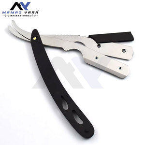 มีดโกนหนวดสำหรับช่างตัดผมมืออาชีพ พร้อมระบบล็อคแบบสวิง ใบมีดตรง พับได้ สีดำและสีเงิน - Product Image 2