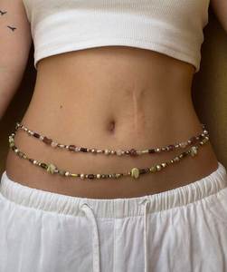 Chaîne de taille double couche en jean ornée de fleurs et de perles, bijou de corps, accessoire féminin, ceinture, vente en gros - Product Image 3