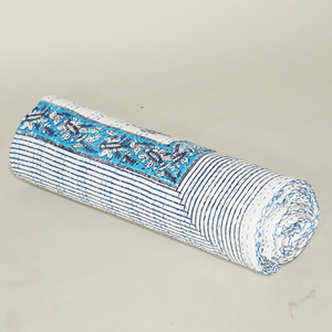 Handmade Organic Kantha Quilt Cotton <b>Bedspread</b> Reversible Lightweight Washable All Season Printed Floral Blue White for Beach - Product Image 3