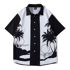 Chemise hawaïenne pour homme à manches courtes, tendance estivale, imprimé palmiers, style décontracté pour les vacances, chemise à demi-manches - Product Image 1