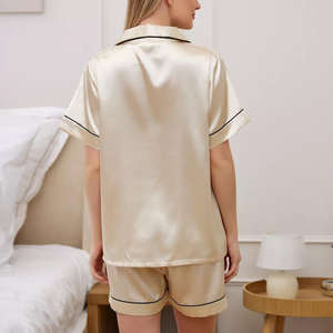 Ensemble de pyjama court en satin pour femmes, deux pièces, boutonné, manches courtes, vêtements de nuit - Product Image 3