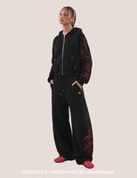 Ensemble de survêtement brodé boxy pour femmes et hommes, ensemble assorti 2 pièces oversize, sweat à capuche zippé, streetwear décontracté