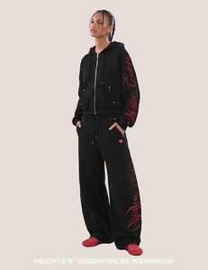Boxy Embroidery Sweat <b>Set</b> for Women Men Oversized 2 Piece Lounge Matching <b>Set</b> Zip Up Hoodie Casual Streetwear - Product Image 2