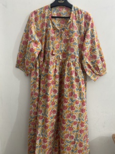 Pure Cotton <b>Kaftan</b> Short Dress Indian Hand Block Print <b>Summer</b> Floral Beach Coverup Comfy Maternity Kimono Robe For Women - Product Image 3