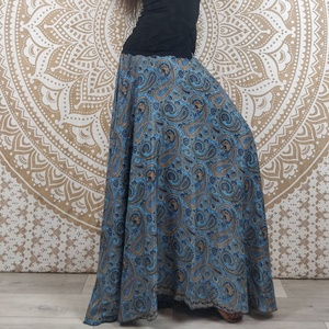 Pantalon Korba en coton indien à taille élastique, coupe droite, pour l'hiver, avec empiècements imprimés Paisley bleus, ODM - Product Image 4
