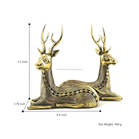 Décoration de table artisanale en laiton doré, duo de cerfs assis, style ancien, traditionnel, rustique, art tribal, 4,5 pouces