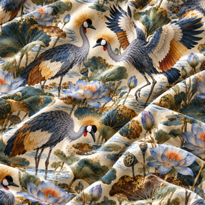 Tissu d'ameublement respirant imprimé grue couronnée grise au mètre – Motif animalier charmant pour la décoration intérieure des chambres de filles - Product Image 5