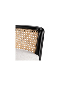 Modern Wooden Armchair with Linen Upholstered Seat and <b>Cane</b> Backrest Contemporary Design for Dining Room Furniture - Product Image 6