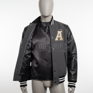 Veste universitaire pour homme, manches en cuir, corps gris, logo brodé, numéro 23, style streetwear, col montant, coupe classique, hiver - Product Image 6