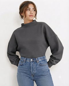 เสื้อสเวตเชิ้ตคอเต่าทรงโอเวอร์ไซส์สำหรับผู้หญิง ผ้าฝ้ายฟลีซพรีเมียม สไตล์สตรีท  รับผลิตเสื้อผ้าแบบกำหนดเอง - Product Image 1