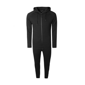 Conjunto Deportivo para Hombre, Color Negro, con Capucha, Manga Larga, Sudadera y Pantalones de Poliéster y Spandex, Corte Ajustado, para Otoño - Product Image 1