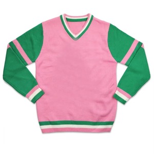 Wholesale Custom Greek Life <b>Men's</b> Wool Blend Knit Sweater V Neck Patchwork Pattern Custom Logo Front Sorority Fraternity - Product Image 2