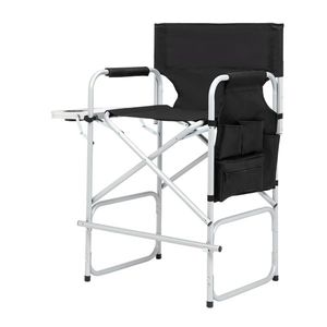 Silver White Iron Pipe Director's Chair with Black Cloth Surface Plastic Sprayed 103*60*499cm 120kg Capacity Easy Carrying - Product Image 1