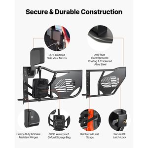 Puertas Tubulares de Acero para Jeep Wrangler JK Unlimited 2007-2018 - Cubierta Trasera y Delantera de 4 Puertas Compatible con Puertas Tubulares Jeep - Product Image 5