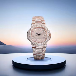 Premium Iced Out Moissanite Diamond Stainless Steel Square <b>Case</b> Alloy Watch for Men with Quartz Analog Luxury Design Finish - Product Image 1