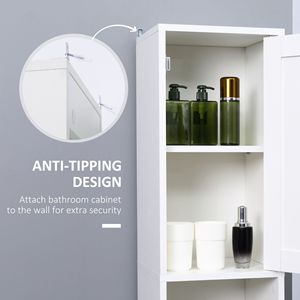 Meuble de salle de bain autoportant en bois blanc avec miroir et étagères réglables de 71 pouces de hauteur pour usage domestique ou hospitalier - Product Image 6
