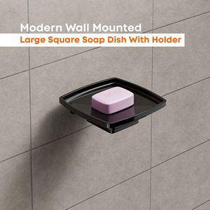 Porte-savon carré surdimensionné de luxe en verre avec support mural en laiton, plateau amovible pour économiser le savon, idéal pour salle de bain principale - Product Image 2