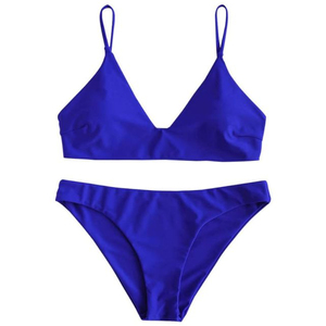 Ensemble de bikini triangle uni pour femme OEM, en spandex et nylon extensible, maillot de bain deux pièces, bas de bikini coupe classique - Product Image 1