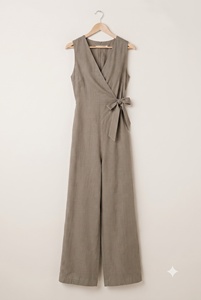 Mono de algodón elástico de cintura alta para mujer, sin mangas, con cuello en V, pierna ancha, transpirable, con cinturón, informal, para yoga, ideal para verano. - Product Image 2