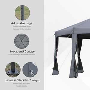 Tenda Pop-Up Resistente 13FT X 13FT, Forma Esagonale, 6 Pareti Laterali in Rete, Altezza Regolabile a 3 Livelli, Struttura in Acciaio Robusto, Premium per Esterni - Product Image 5