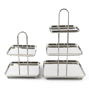 Support à gâteau rectangulaire en acier inoxydable à 2 ou 3 niveaux, finition miroir de luxe, plateau de présentation de desserts pour les fournitures de restauration hôtelière - Product Image 1