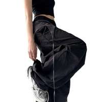 Pantalon Harem Taille Haute Femme Grande Taille Respirant Décontracté Couleur Unie Cordon de Serrage Coupe Ample Streetwear Longueur Entière Poches Noir