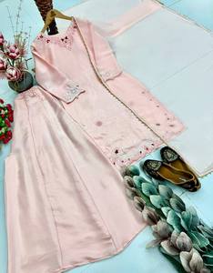Designer Roman Glass Embroidered Palazzo Set with Handcrafted Pearl Moti Work and Four Side Lace Dupatta for Wedding Functions, - Product Image 4