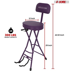Taburete para Guitarra 5Core, Silla Acolchada de 3.15 Pulgadas con Respaldo, Asiento Musical Plegable con Reposapiés Integrado, Soporte para Guitarra - Product Image 6