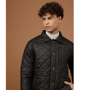 Chaqueta Acolchada Negra para Hombre, Cuello Alto, Resistente al Viento, Informal, Relleno de Poliéster, para Otoño - Product Image 4