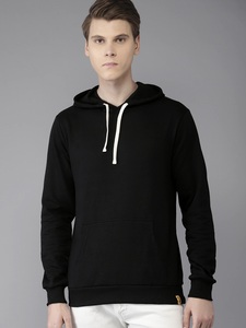 Sweat-shirt à capuche noir pour homme, coupe classique, décontracté, en coton tricoté, avec poche, pour l'automne - Product Image 1