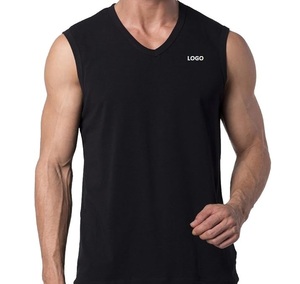 Débardeur sans manches col en V personnalisé avec logo, en coton, pour le fitness et l'entraînement sportif - Product Image 3