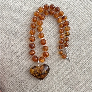 Hand-made Resin Amber Color <b>Beaded</b> <b>Necklace</b> with Heart Pendant Women's Fashion Jewelry for Party Occasions - Product Image 5