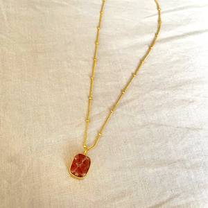 Pendentif carré en rhodochrosite, plaqué or 24 carats, chaîne en argent sterling, pierre rose, bijoux pour femmes, fabrication artisanale, qualité supérieure - Product Image 6