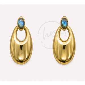 Boucles d'oreilles clous de luxe plaquées or avec labradorite, style bohème, pierre précieuse naturelle à éclat, faites à la main, cadeau pour femme - Product Image 3