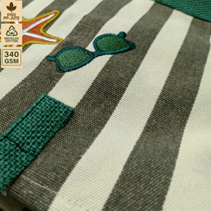 Custom Logo Embroidered Striped 12 Oz Recycled Cotton <b>Canvas</b> Jute Beach Tote Bag Zipper Wholesale OEM Private Label Manufacturer - Product Image 4