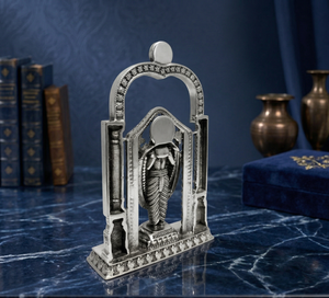 Jaipur Metals - Ídolo de Tirupati Balaji Chapado en Plata Oxidada 999 |   100% Latón |   15x5x23cm |   840g |   Pooja Religiosa de Mesa para Diwali - Product Image 6