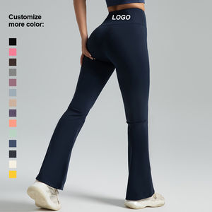 Pantalon de sport XL pour femme avec logo personnalisé, taille élastique, leggings de yoga froncés aux fesses, motif uni et poches – Vente en gros - Product Image 1