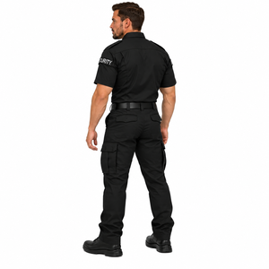 Ensemble uniforme de sécurité personnalisé pour hommes : chemise de travail à manches courtes et pantalon cargo, couleur unie - Product Image 6