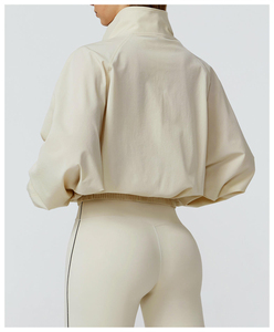 Conjunto Deportivo de 2 Piezas para Mujer, Tejido de Spandex y Nailon, Color Sólido, Cuello Alto, Manga Larga, Top Corto con Bolsillo - Product Image 2