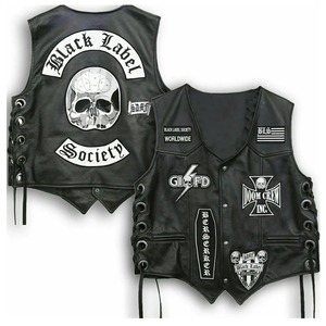 Chaleco de Cuero Negro para Motociclistas, Chaleco Premium para Club de Motociclistas, Chaleco de Cuero Black Label Society Doom Crew para Hombre - Product Image 2