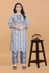 <b>Magic</b> brand navy Grey printed kurta <b>set</b> for women and girls round neck eco friendly sustainable ethnic wear bulk orders s to 3xl - Product Image 5