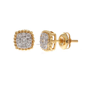 Pendientes de botón de oro macizo de 10k con circonitas cuadradas de 8mm, color G-H, 0.46 Ct, joyería de lujo para mujer - Product Image 2